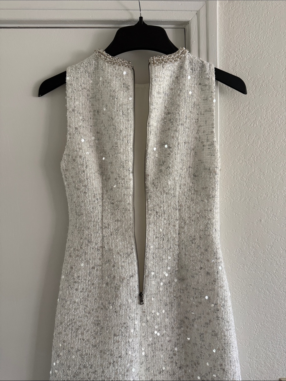 Alice + Olivia Ivory Sequin Tweed Sleeveless Shift Dress - Picture 3 of 4